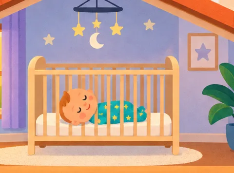 The baby naps in the nursery upstairs.